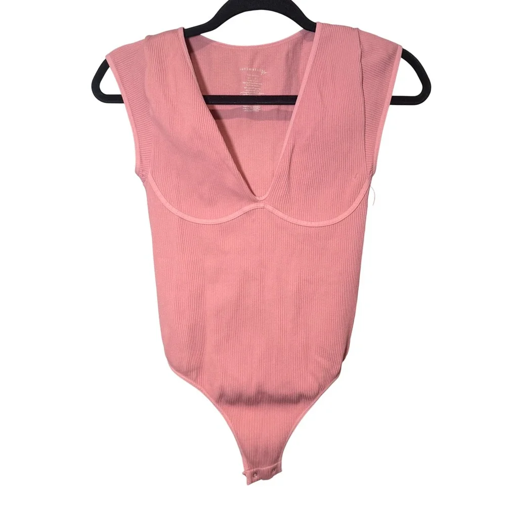 Free People NWT Meg Ribbed Bodysuit Pink Brandied Apricot Size‎ S/M